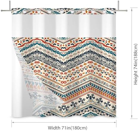 Yanutan No Hook Shower Curtain with Mesh and Liner 71x74in