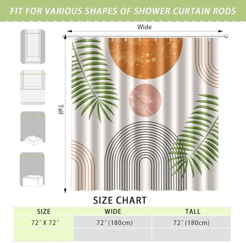 Boho Sage Green 72x72 Shower Curtain Set with 12 Hooks