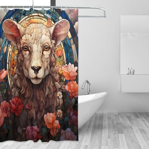 DAOWANGZUO Sheep Shower Curtain Set with 12 Hooks 72x72in