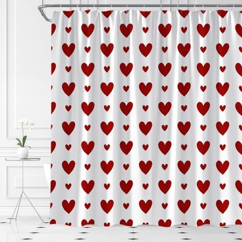 Valentines Day Shower Curtain Red Heart Modern Cute Love Romantic
