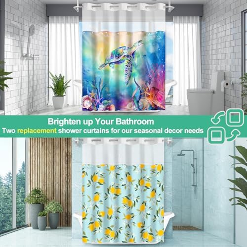 Lokigo Teal Blue Hookless Shower Curtain Set with Liner
