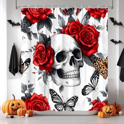Gothic Skull Floral Shower Curtain 70x70 Inch