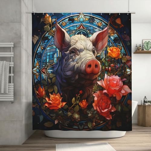DAOWANGZUO Pig Shower Curtain Set 72x72in