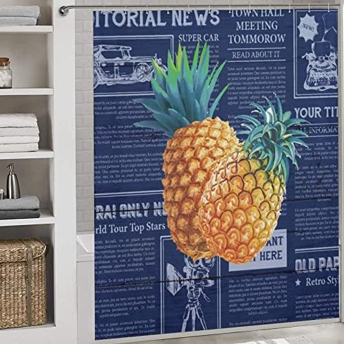 Summer Cool Pineapple Pattern Bath Curtain with 12 Hooks