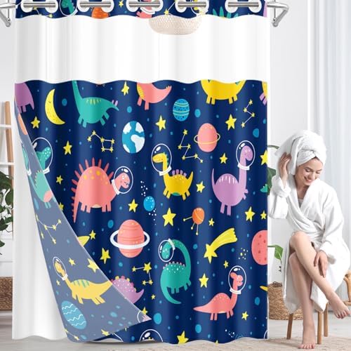 Nesphy Funny Space Dinosaurs Shower Curtain Set
