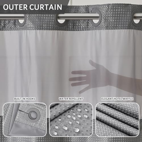 Furlinic No Hook Shower Curtain Set Waffle Weave See Through Window 71x75 Inch