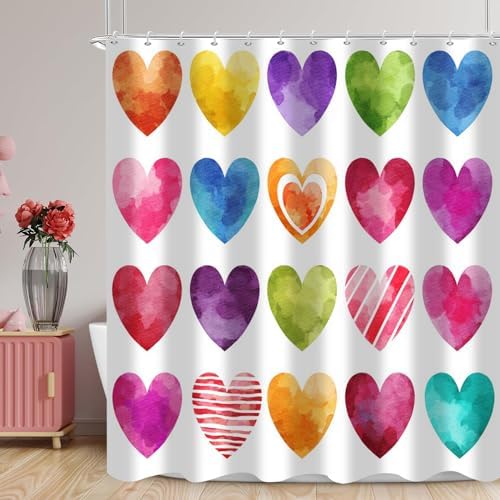 Valentines Day Shower Curtain with Hearts Design