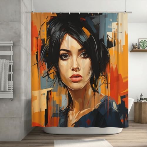 DAOWANGZUO Orange Black Red Abstract Shower Curtain Set with 12 Hooks 72x72in