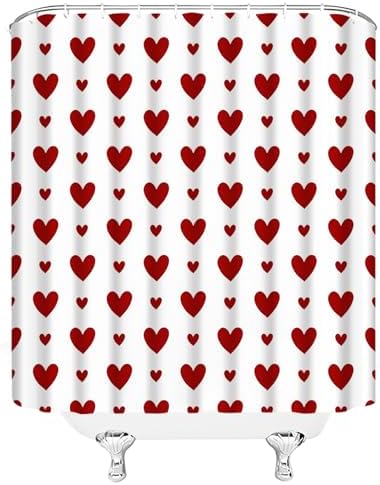 Valentines Day Shower Curtain Red Heart Modern Cute Love Romantic