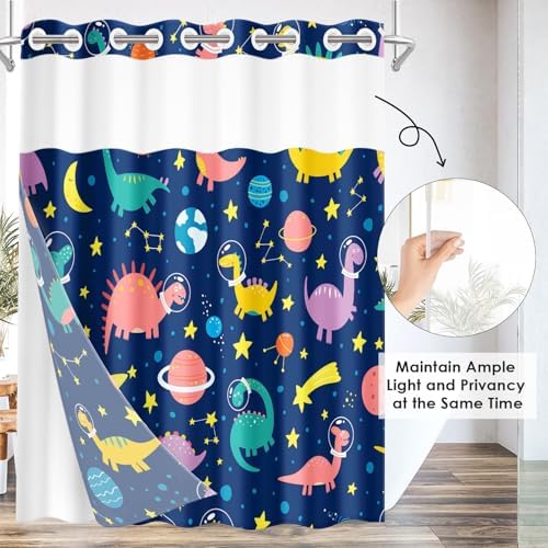Nesphy Funny Space Dinosaurs Shower Curtain Set