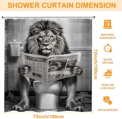 Lion Funny Shower Curtain 72x72 Inch with Hooks