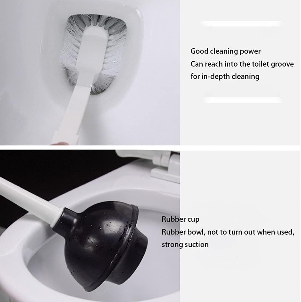 Toilet Brush and Plunger Set with Non-Slip Holder