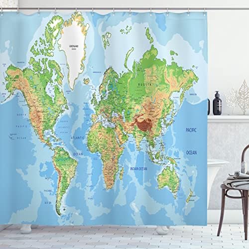 Ambesonne World Map Shower Curtain Set with 12 Hooks