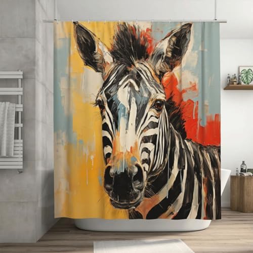 Zebra Pattern Boho Shower Curtain Set with 12 Hooks 72x72in