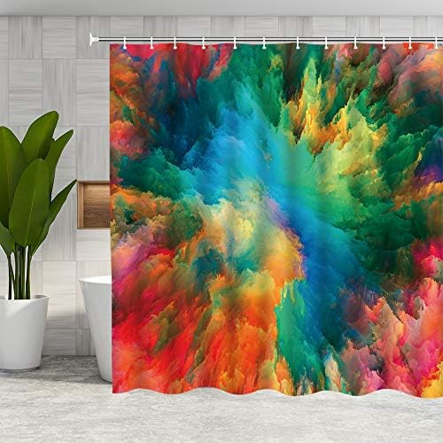 DMTTY Abstract Watercolor Shower Curtain Set with Hooks