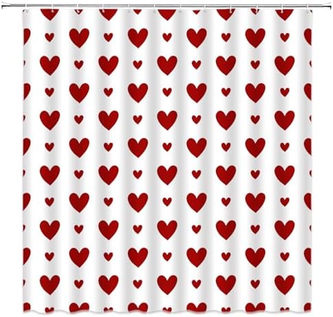 Valentines Day Shower Curtain Red Heart Modern Cute Love Romantic