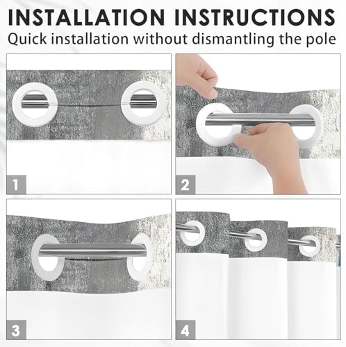 Nesphy No Hook Blue Grey Shower Curtain with Snap-in Liner 1