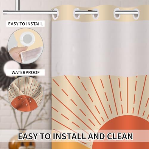 Boho Style Shower Curtain with Snap-In Liner 71x74in