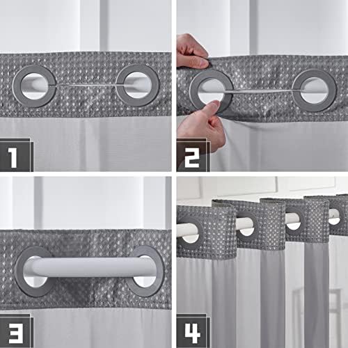 Furlinic No Hook Shower Curtain Set Waffle Weave See Through Window 71x75 Inch