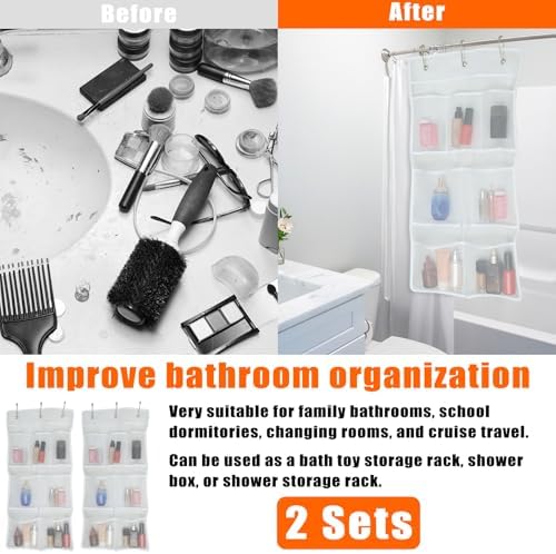 2 or 3 Pcs 7 Pockets Mesh Shower Caddy with Hooks