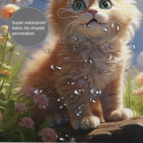 Brown Cat Boho Shower Curtain Set with 12 Hooks 72x72in 1