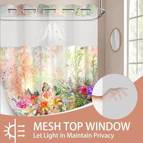 Tonmue Spring Summer Floral Hookless Shower Curtain Set 1