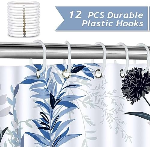 Bonhause Blue Wildflower Shower Curtain - 72x72 Inch Waterproof Boho Design