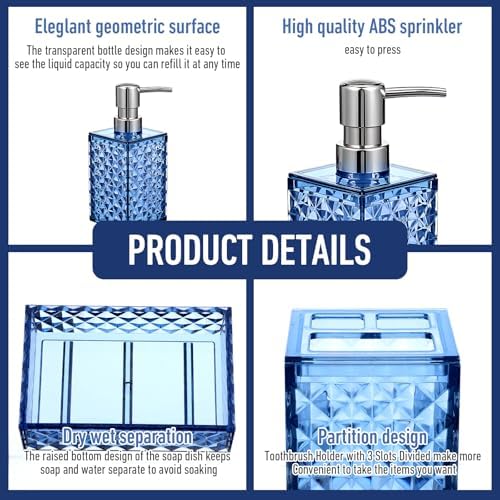HOFURME 4PCS Blue Bathroom Accessory Set