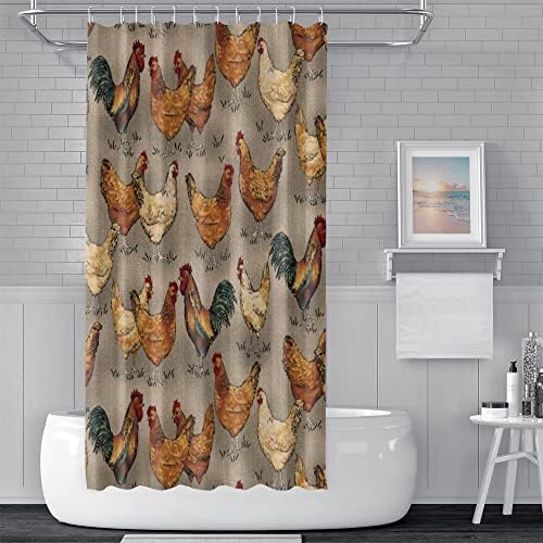 DORCEV 65x72inch Rustic Farm Animal Chicken Shower Curtain