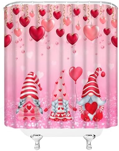 Valentines Day Gnome Shower Curtain Set with Hooks 70x70