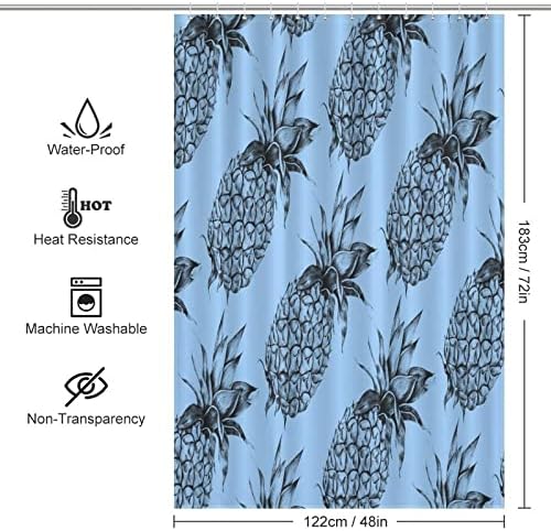Pineapple Yellow Shower Curtain with 12 Hooks