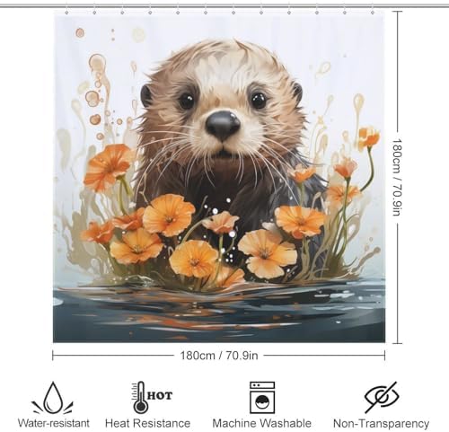 Brown Otter Shower Curtain Set with 12 Hooks 72x72in 1