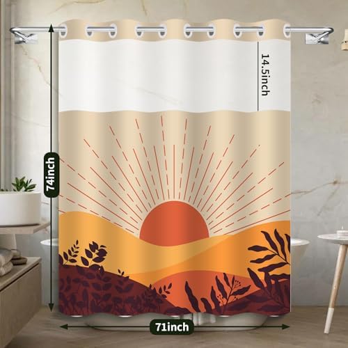 Boho Style Shower Curtain with Snap-In Liner 71x74in