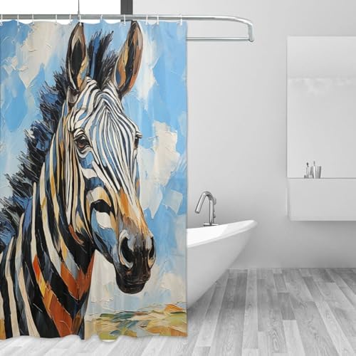 Zebra Pattern Shower Curtain Set with 12 Hooks 72x72in