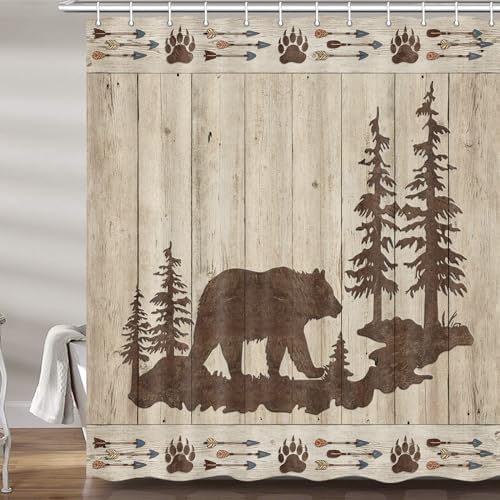 Bear Shower Curtain Set with 12 Hooks 72x72 Inches