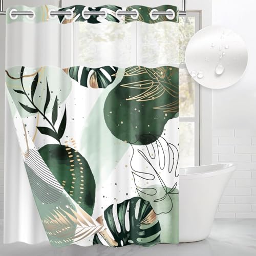 Britown Boho Green Gold Leaves Shower Curtain Set 1