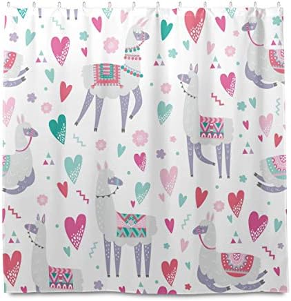 AUUXVA 72x72 Inch Alpaca Llama Heart Pattern Shower Curtain