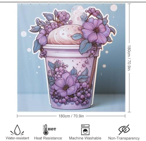 DAOWANGZUO Purple Flower Shower Curtain Set with 12 Hooks 72x72in 1