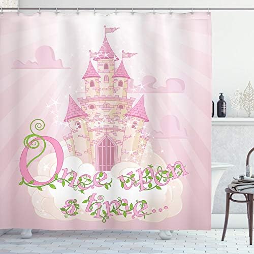 Ambesonne Cartoon Castle Shower Curtain Set 69 x 75 Rose Cream Green