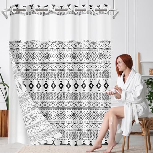 Nesphy No Hook White Black Shower Curtain Set