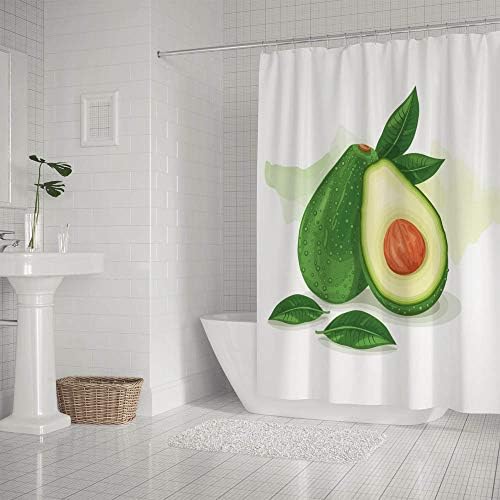 Waterproof Shower Curtain with Hooks Avocado Green Design
