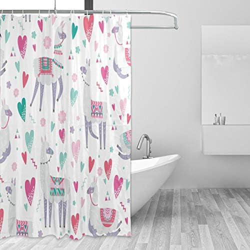 AUUXVA 72x72 Inch Alpaca Llama Heart Pattern Shower Curtain