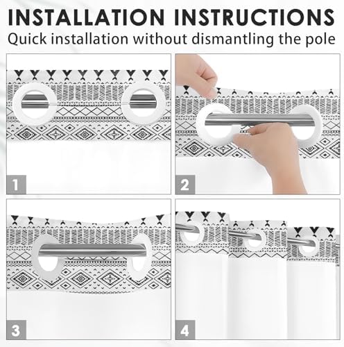 Nesphy No Hook White Black Shower Curtain Set