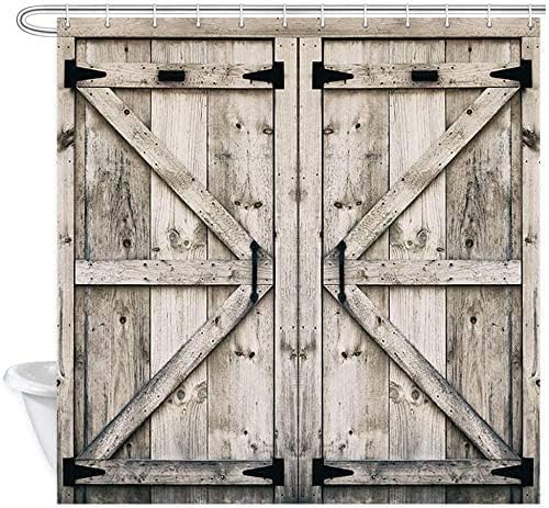 NYMB Rustic Wooden Barn Shower Curtain Set with 12 Hooks