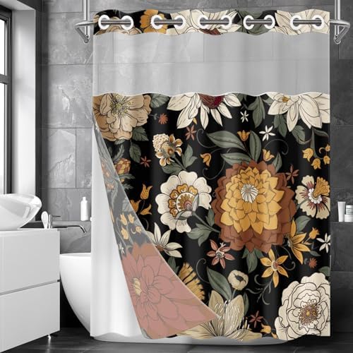 Nesphy Boho Floral Shower Curtain Set with Snap Lining 1