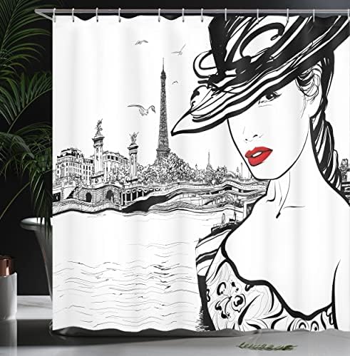 Ambesonne Paris Shower Curtain Set with 12 Hooks
