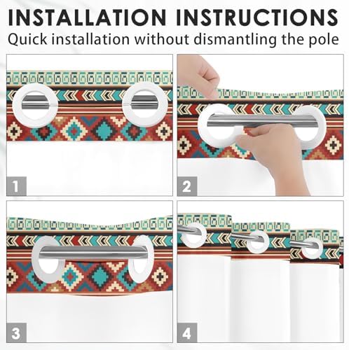 Nesphy No Hook Aztec Bohemian Shower Curtain Set
