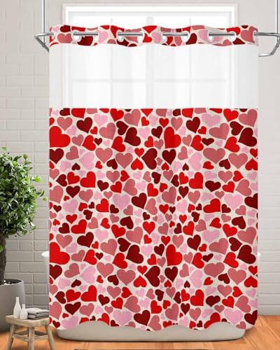 Jolunifun Valentines Day No Hook Shower Curtain Set