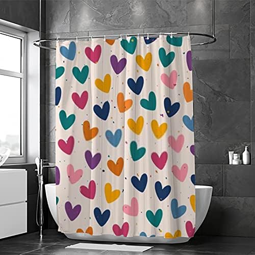 Hapuxt Heart Design Waterproof Shower Curtain with 12 Hooks