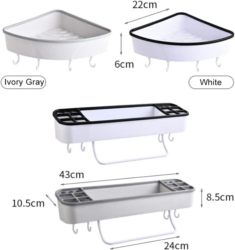 ANNBKA Triangle-Black Shower Caddy with Hooks and Towel Bar